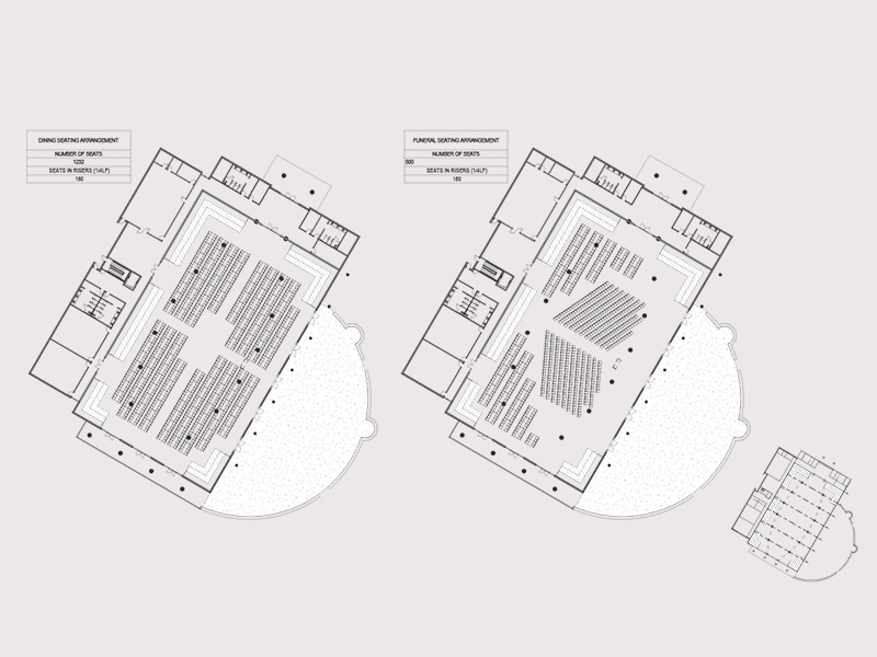 Tulalip Housing Gathering House dining seating arrangement and funeral seating arrangement architect plans.