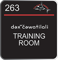 Image of the Training Room sign in the Lushootseed Language
